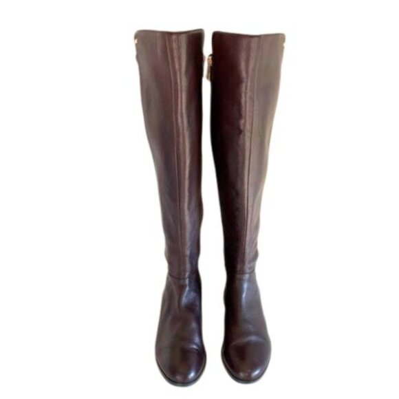 Michael Kors Brown Leather Over-the-Knee Boots 9½M – Stretch Insert on Back Calf - Picture 3 of 11